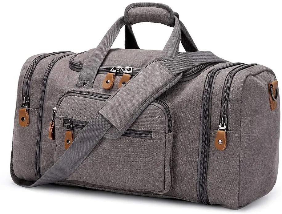 New Style Designs Waterproof Sports Canvas Duffle Bag for Travel, 50L Duffel Overnight Weekend Bag (Gray)